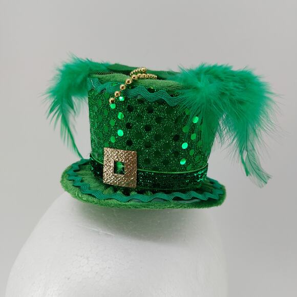 Mini Top Hat with Feather St. Patrick's Day Green Hair Clip On 3.5" x 2.5 " - Picture 6 of 11